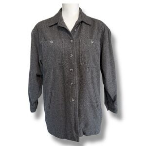 Liz Claiborne Women's Charcoal Grey Wool Jacket Oversized Shirt Button Up‎ PS